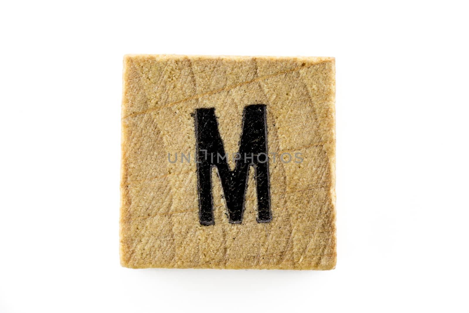 Wooden alphabet blocks with letters M (Isolated)