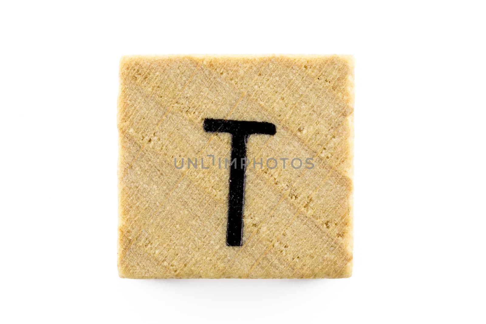 Wooden alphabet blocks with letters T (Isolated)