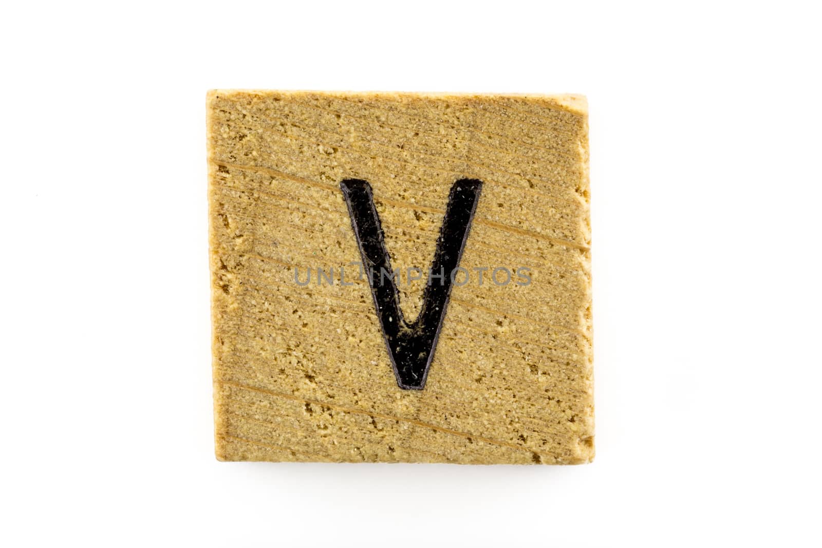 Wooden alphabet blocks with letters V by urubank