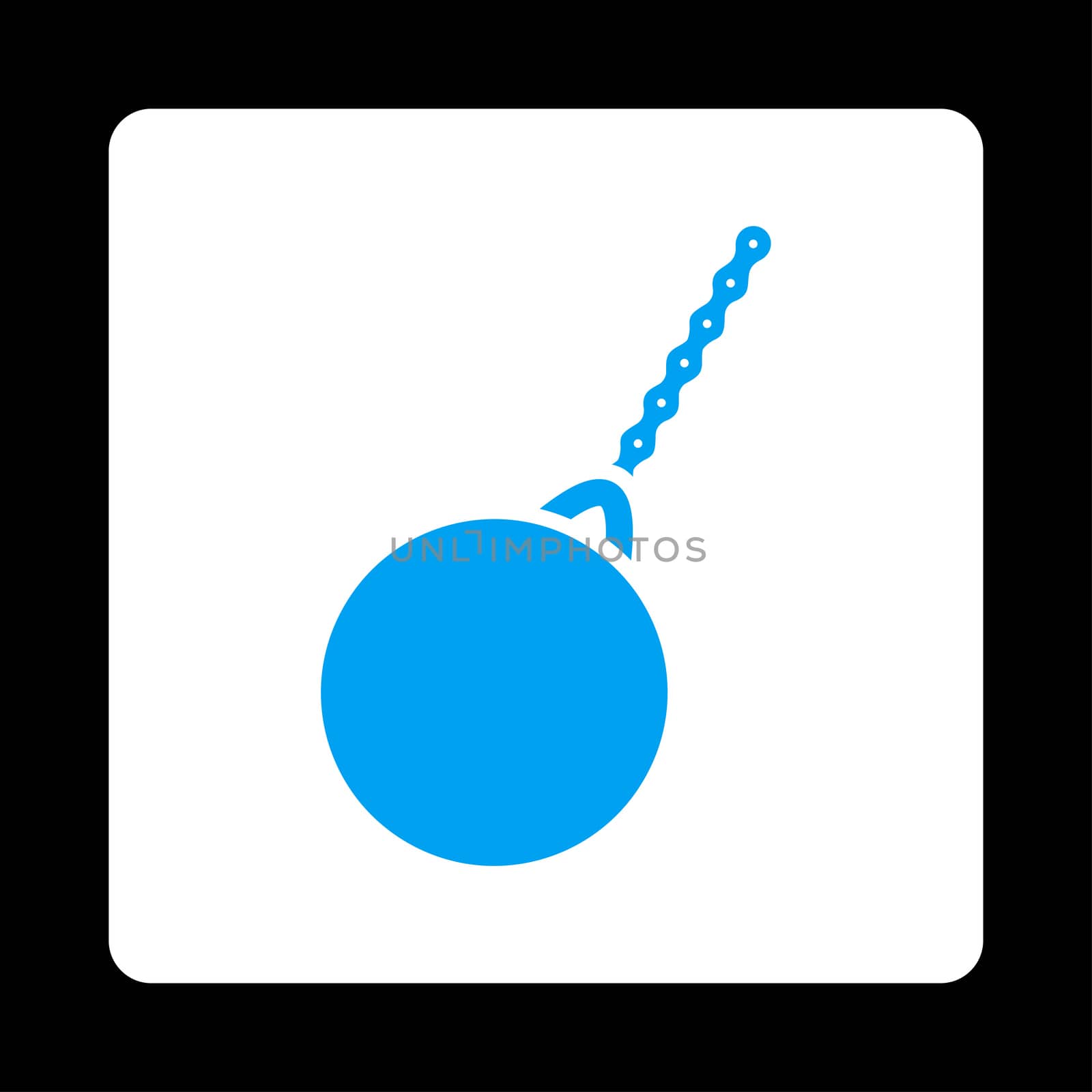 Destruction hammer icon. Glyph style is blue and white colors, flat rounded square button on a black background.