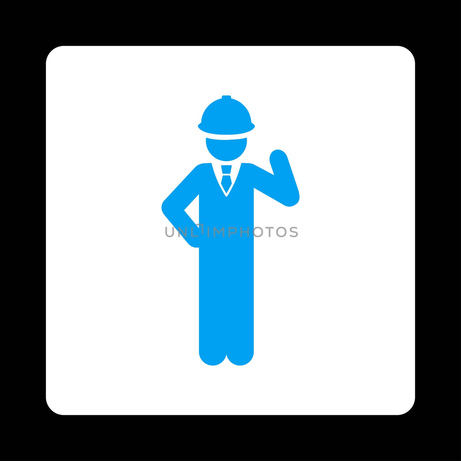 Engineer icon. Glyph style is blue and white colors, flat rounded square button on a black background.