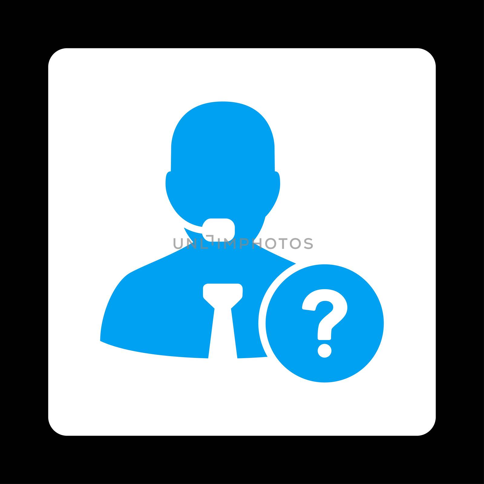 Online support icon. Glyph style is blue and white colors, flat rounded square button on a black background.