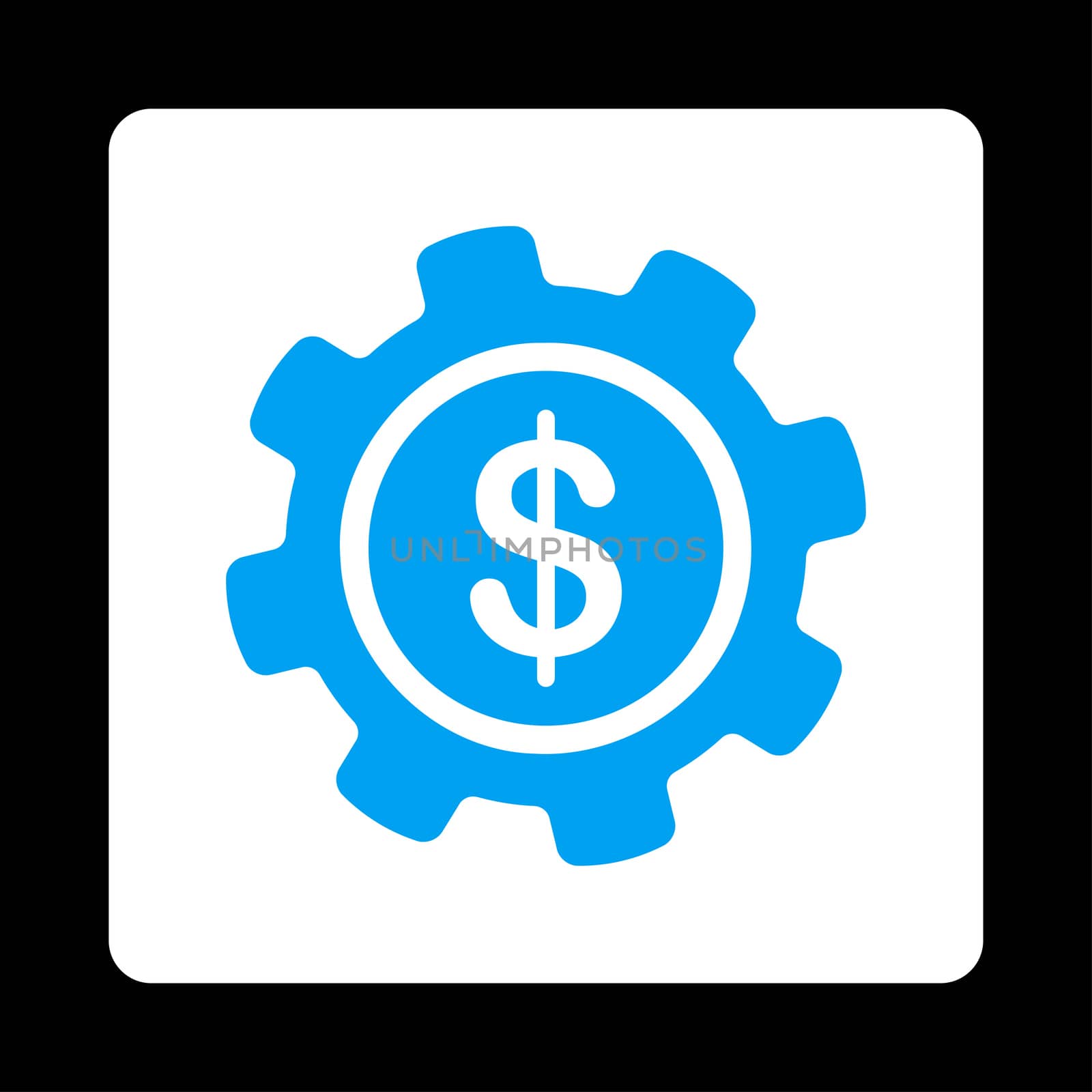 Payment options icon. Glyph style is blue and white colors, flat rounded square button on a black background.