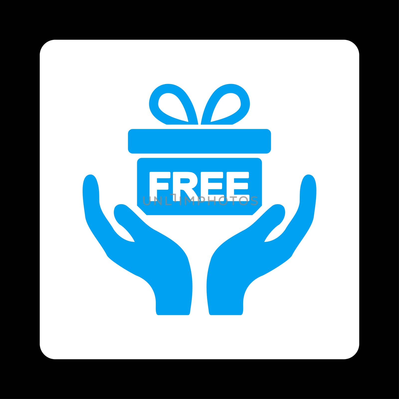 Present icon. Glyph style is blue and white colors, flat rounded square button on a black background.