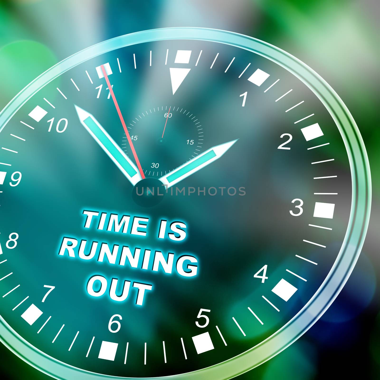 Illustration of a watch with text "TIME IS RUNNING OUT"