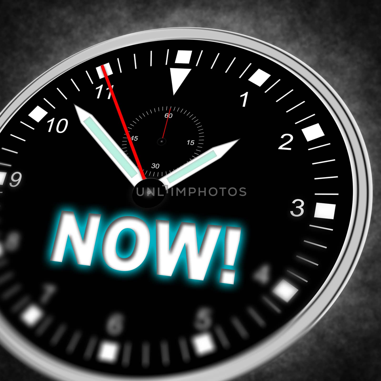 Illustration of a watch with text "NOW!"