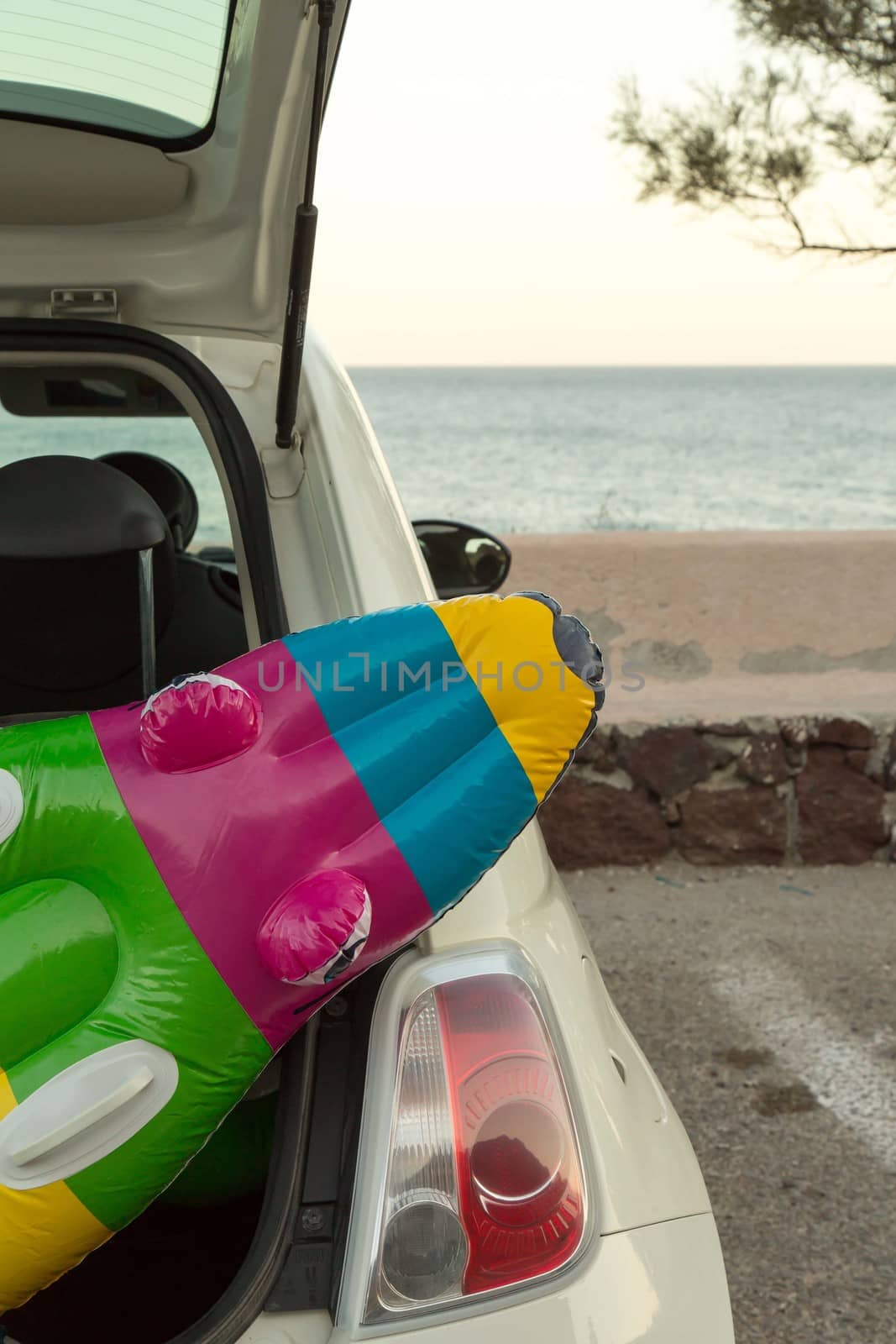 The car trunk full of beach accessories