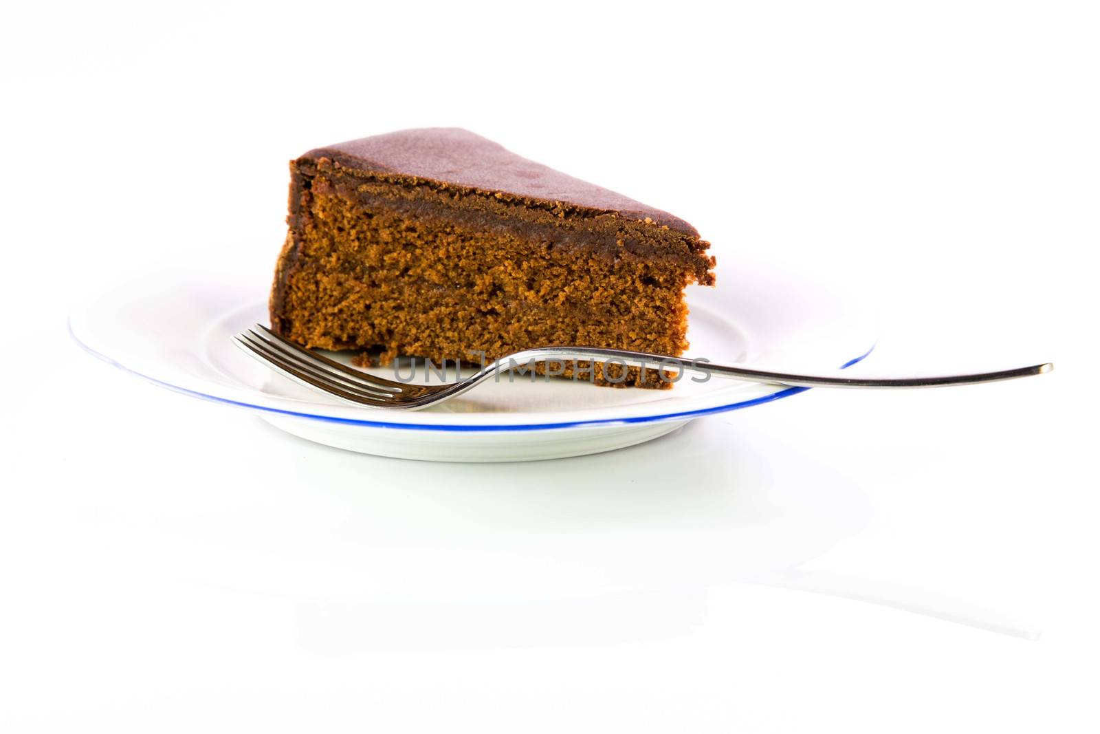 The famous Sacher Cake from Vienna on a white plate