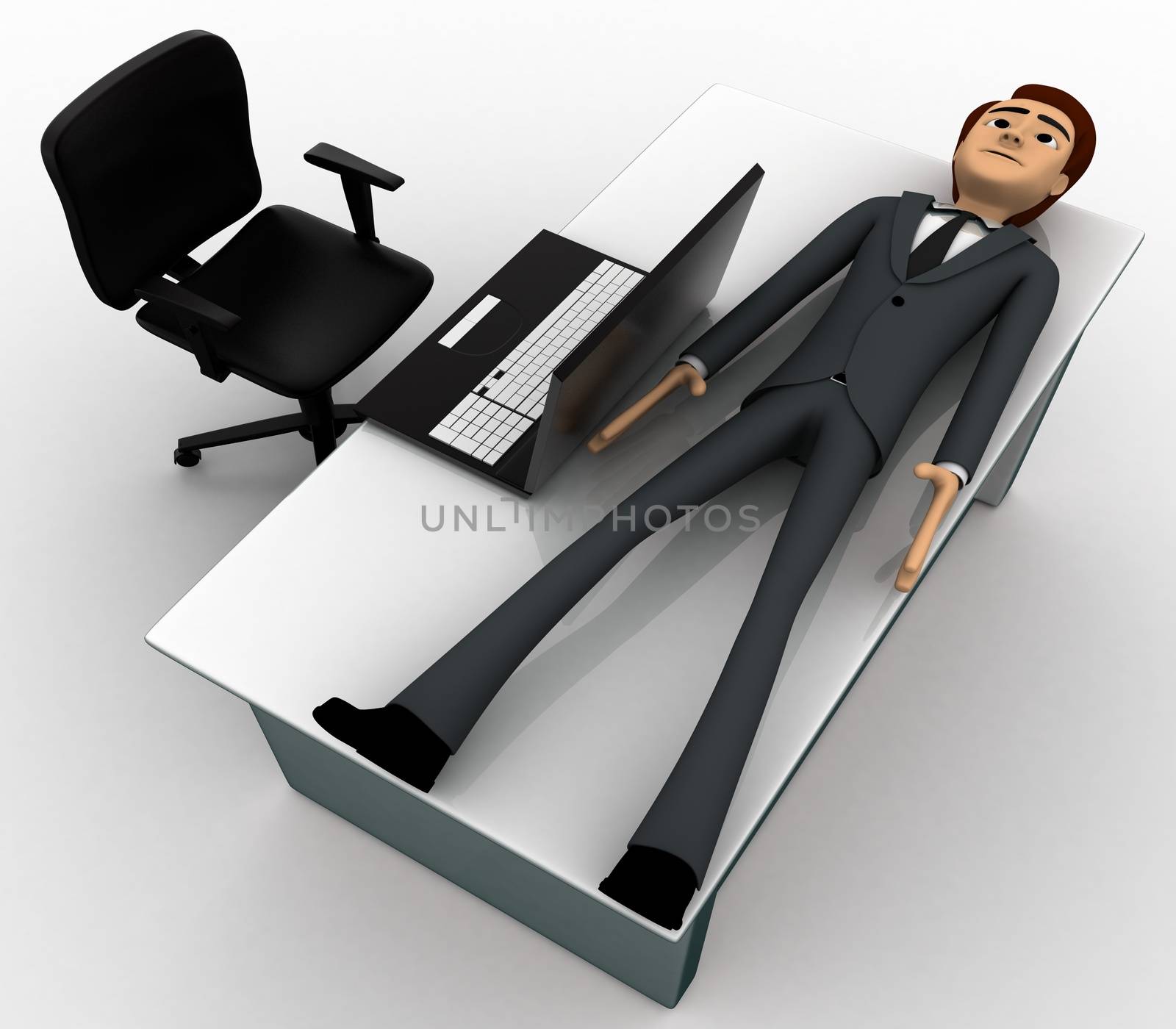 3d man sleeping on office table with laptop concept by touchmenithin@gmail.com