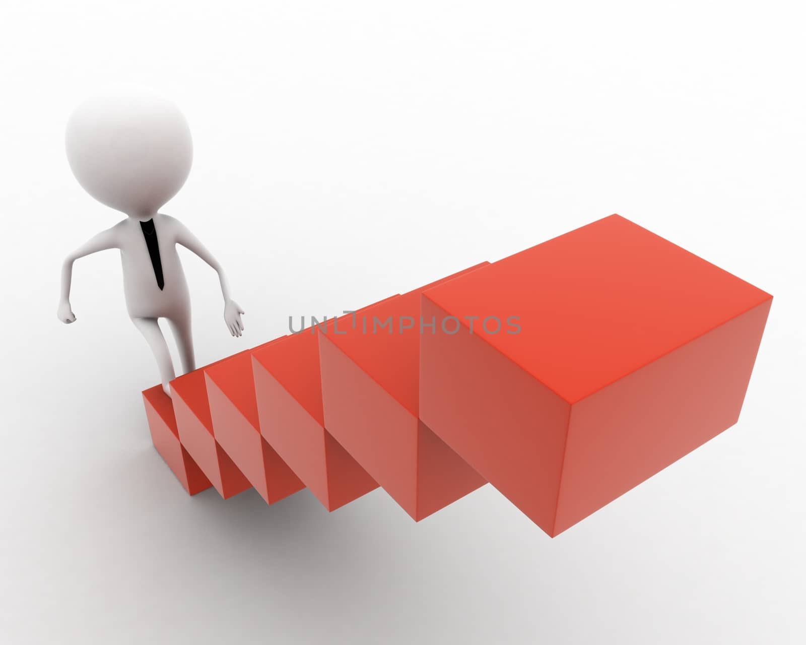 3d man entering cubic stairs concept on white isolated background , top angle view 