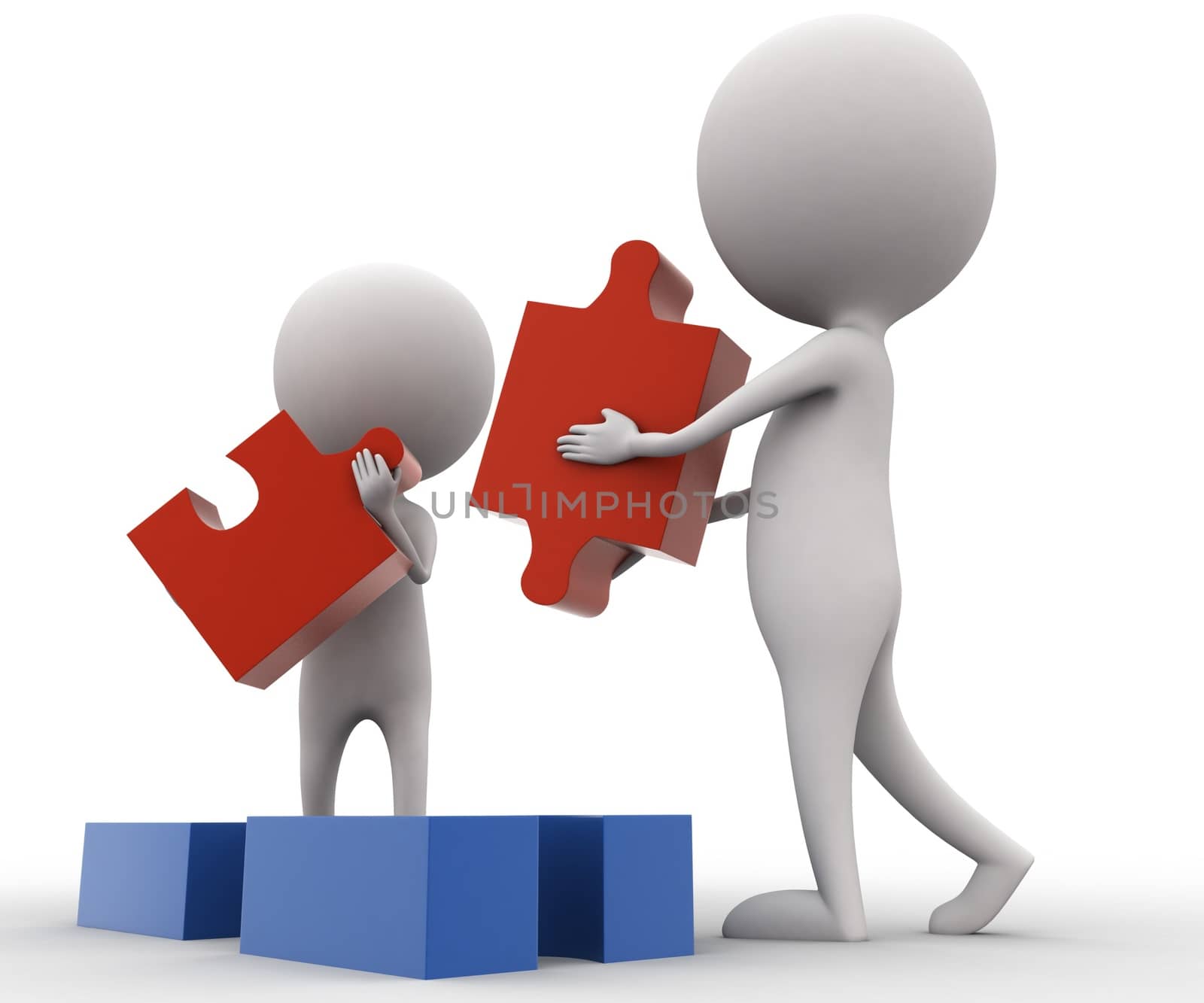 3d man holding puzzle in hands concept on white isolated background  , side angle view 