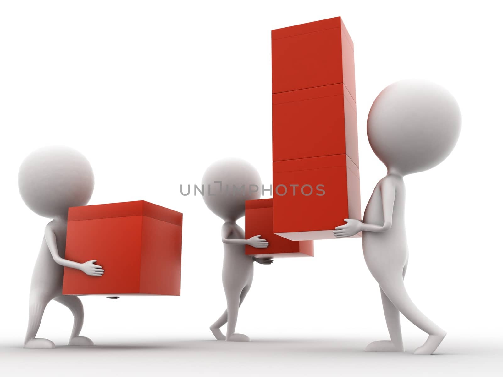 3d man carrying box concept  on white isolated background , side angle view 