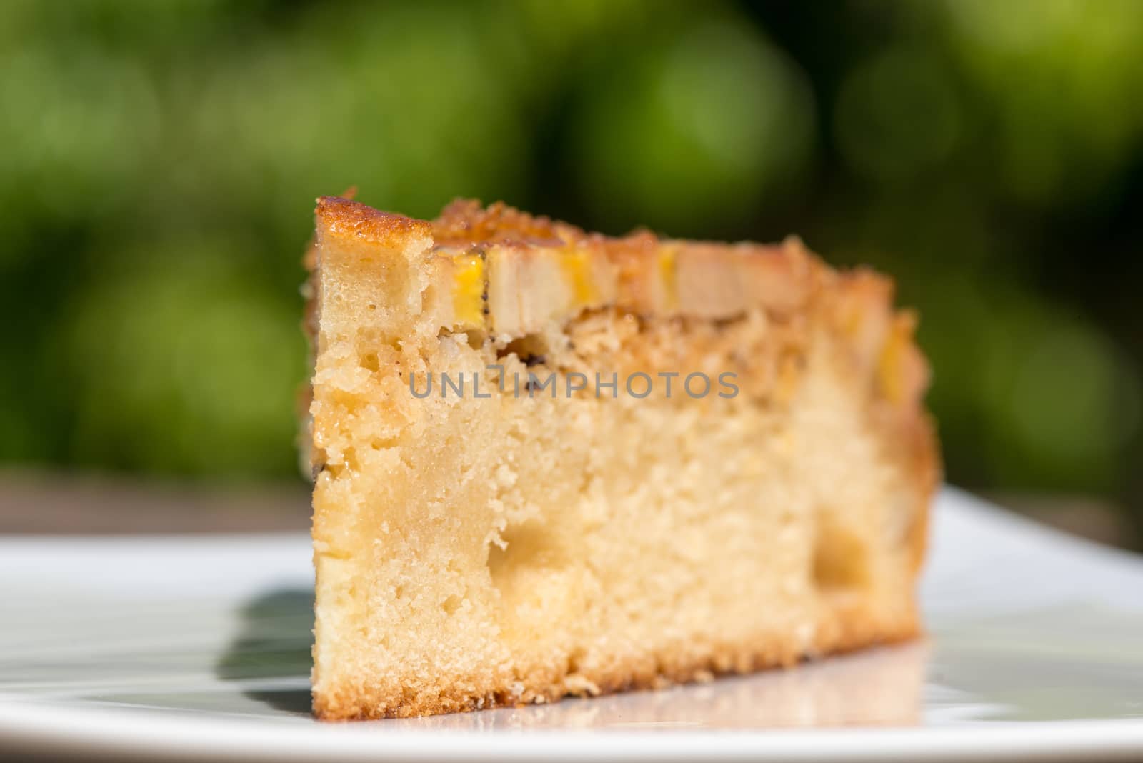 Upside down banana cake with coconut and caramel