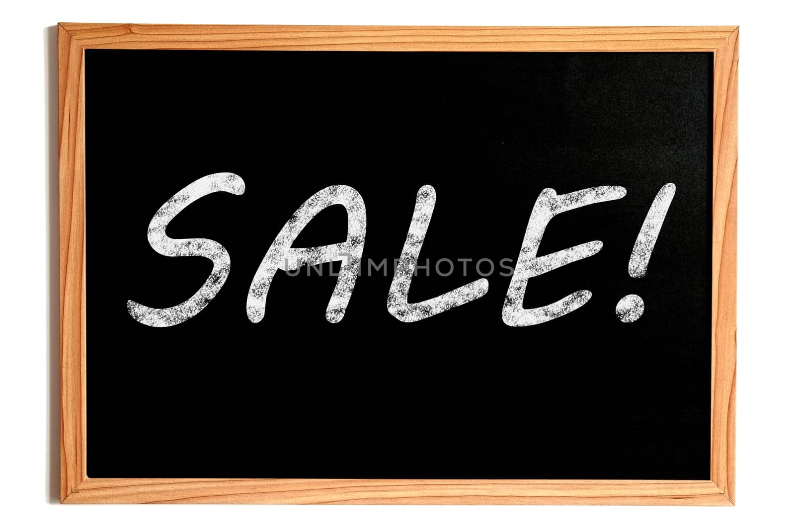 Sale Chalk Text on Chalkboard with Wooden Frame on White