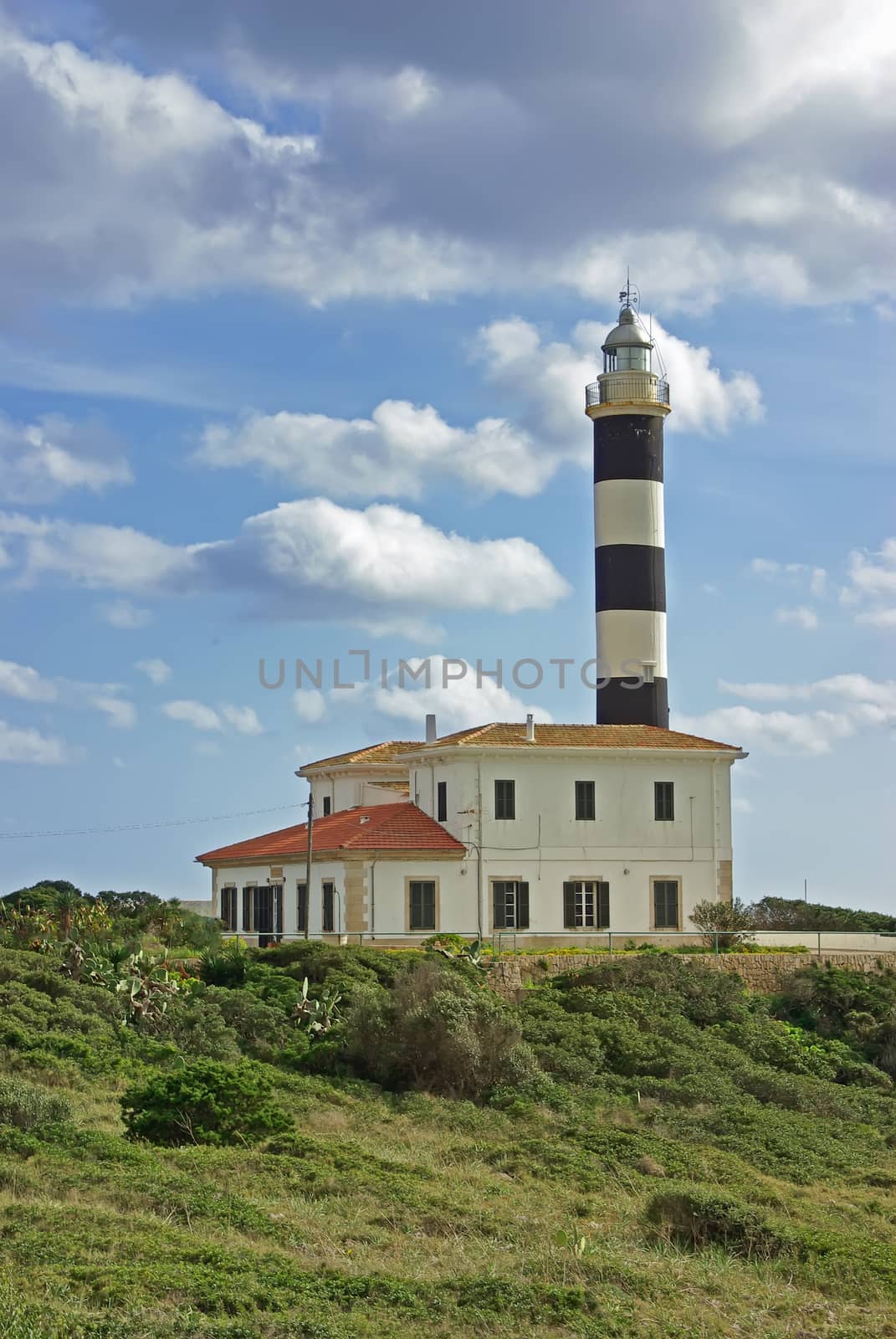 Porto Colom Lighthouse in the east side of the island of Mallorca (Spain)