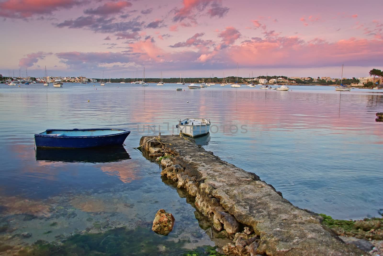 Red sky during the sunset in Porto Colom (Majorca - Spain)