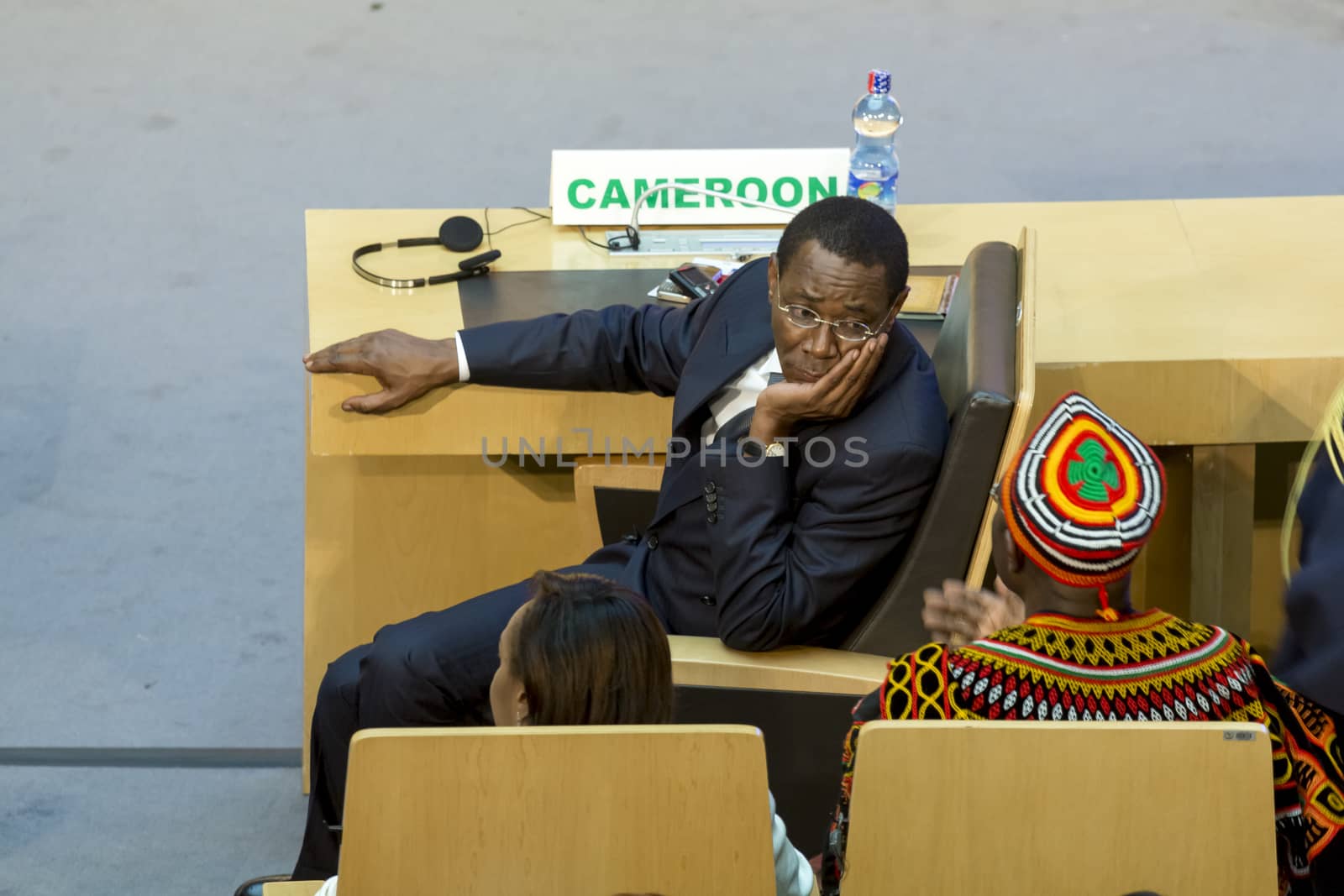 Addis Ababa - July 28: High level delegate of Cameroon awaits the arrival of President Obama on July 28, 2015, at the AU Conference Centre in Addis Ababa, Ethiopia.