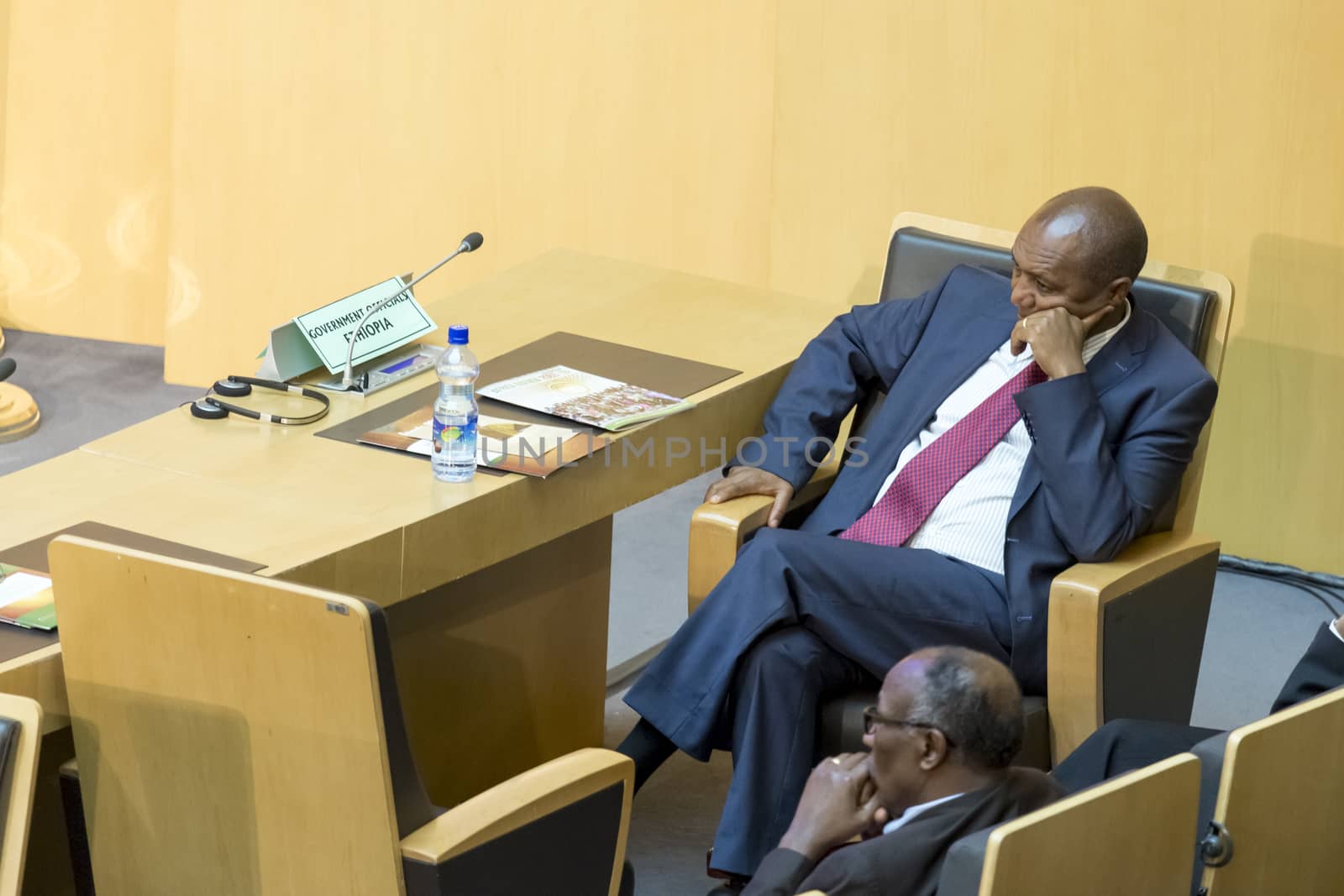 Addis Ababa - July 28: Ato Bereket Semon awaits the arrival of President Obama on July 28, 2015, at the AU Conference Centre in Addis Ababa, Ethiopia.