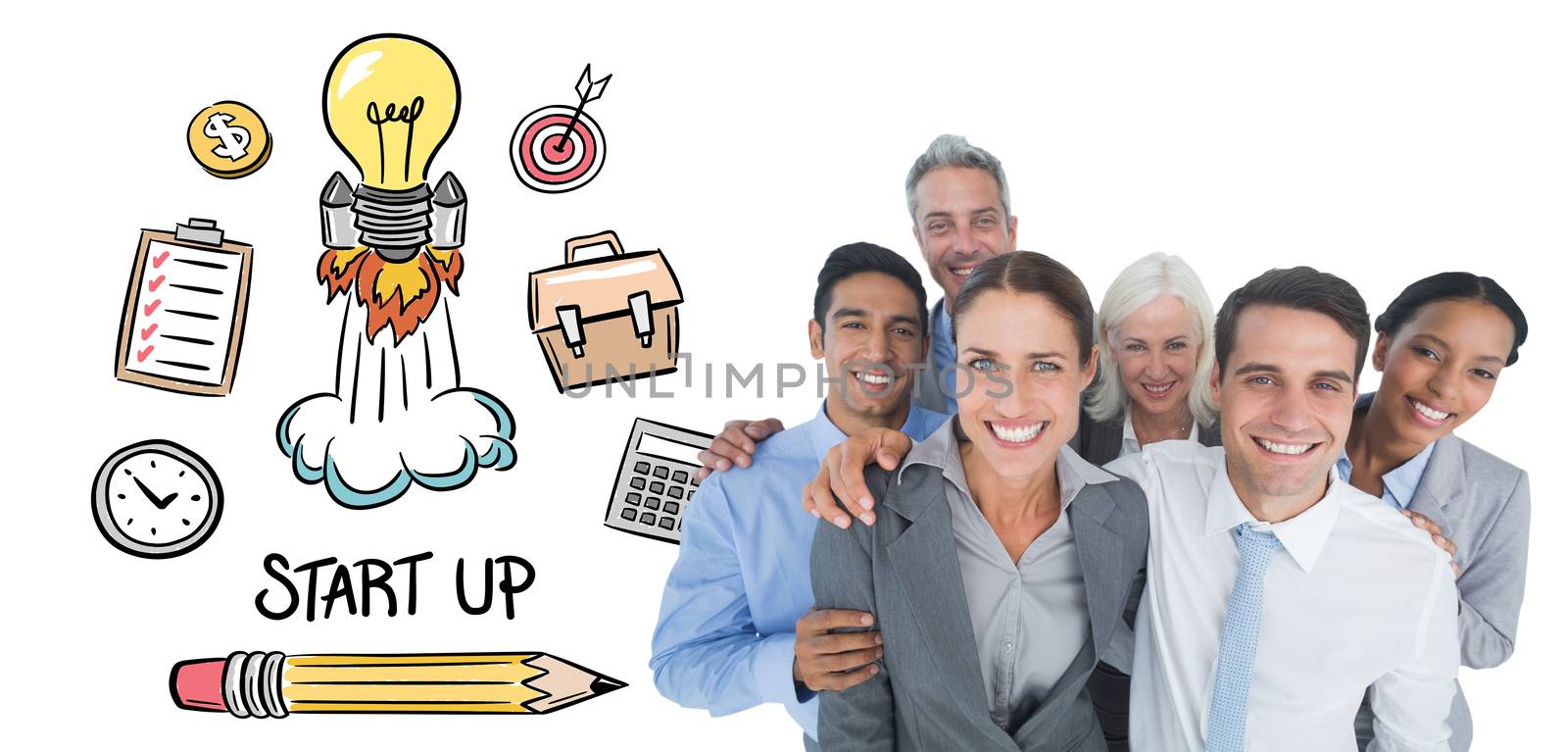 Composite image of happy business people looking at camera  by Wavebreakmedia