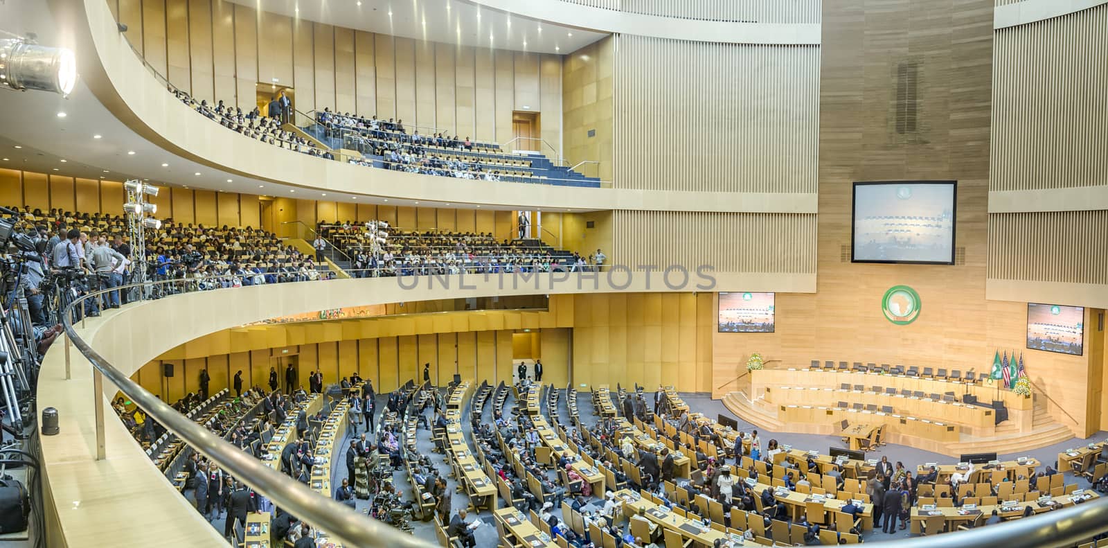 Addis Ababa - July 28: Nelson Mandela Hall of the AU Conference Centre was filled with a large crowd awaiting the arrival of President Obama on July 28, 2015, in Addis Ababa, Ethiopia.