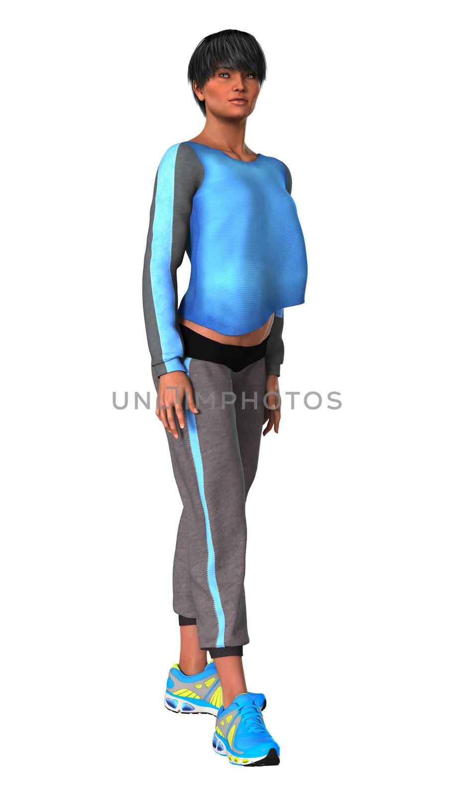 3D digital render of a beautiful woman ready for sport isolated on white background