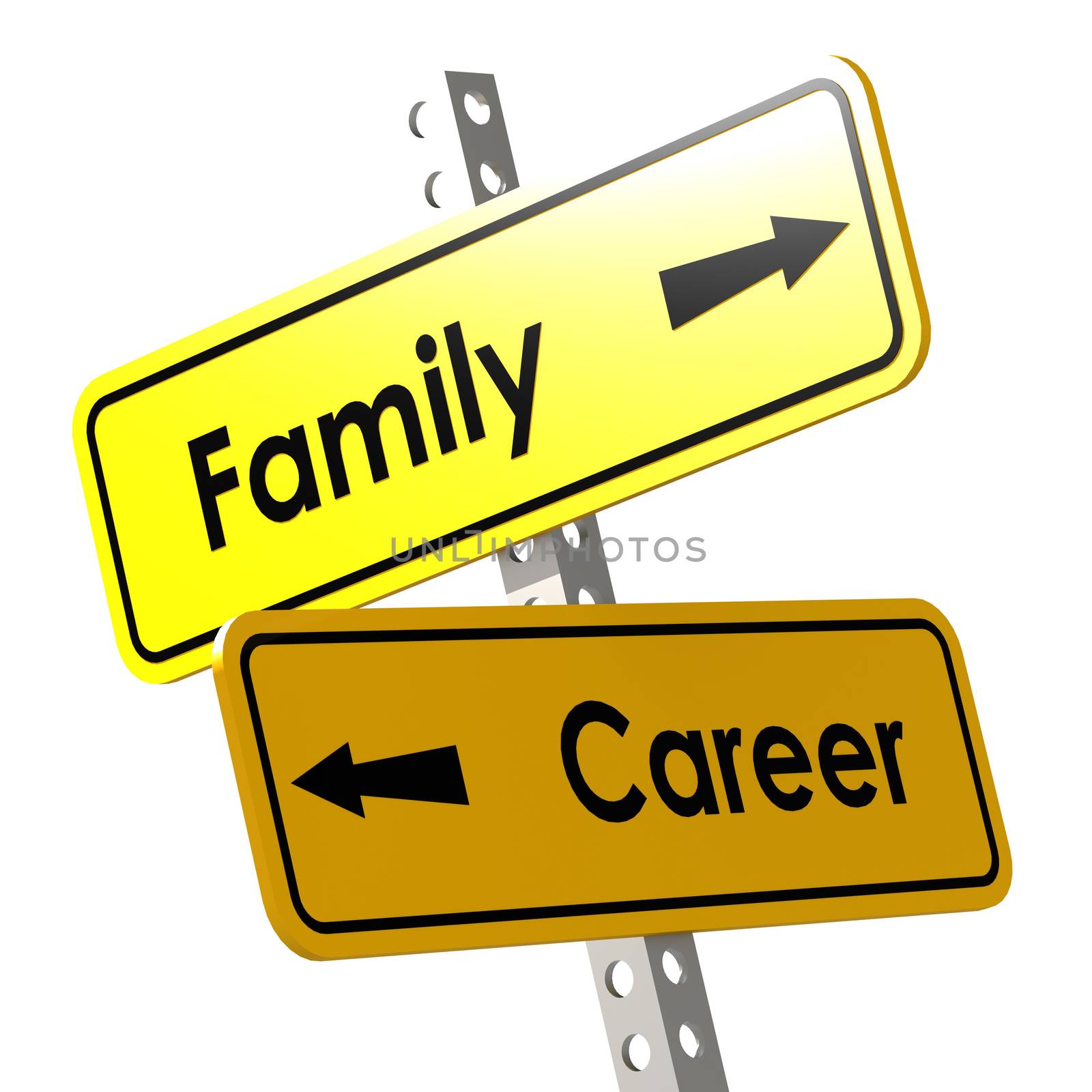 Family and career word on yellow road sign image with hi-res rendered artwork that could be used for any graphic design.