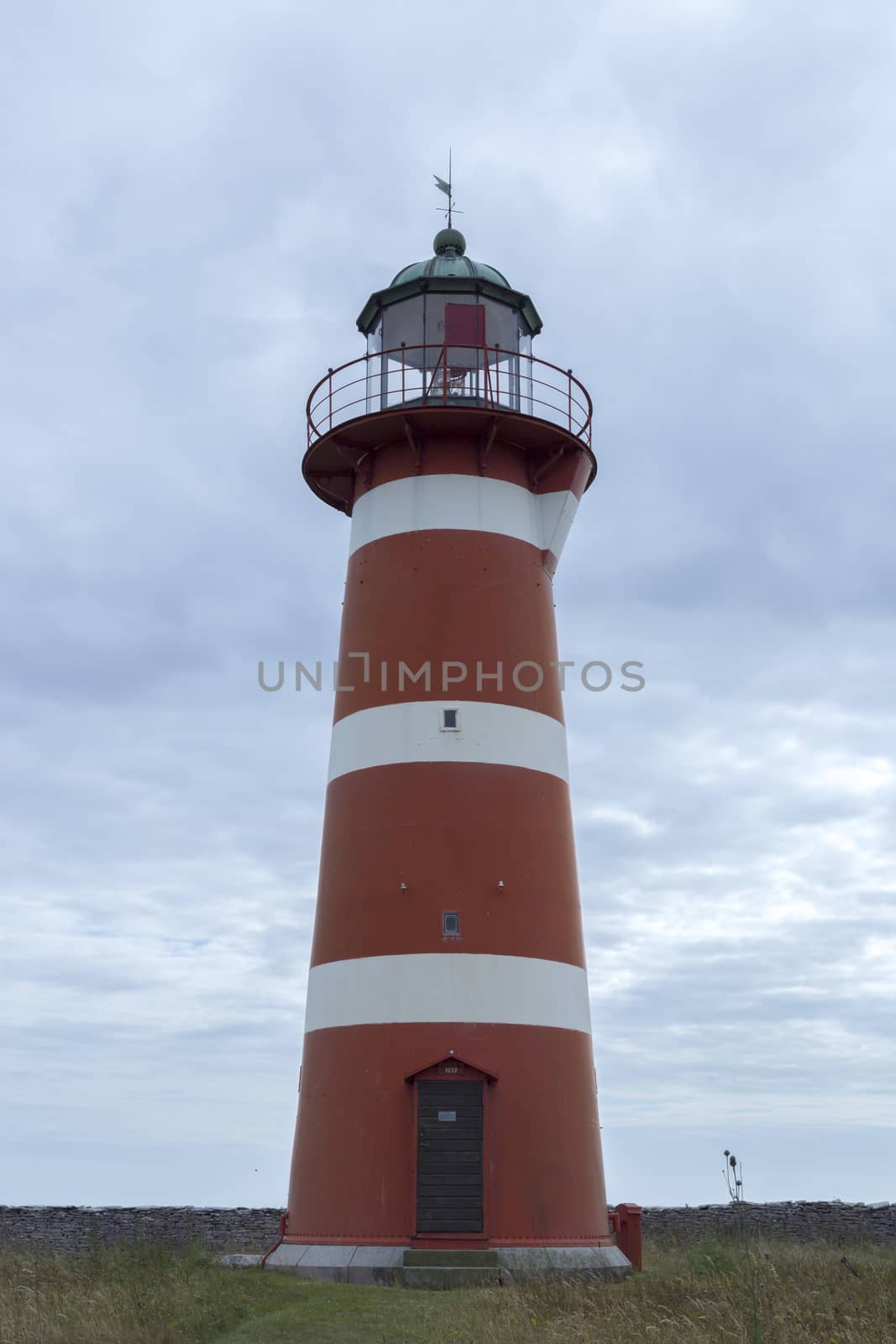 Red and White Lighthouse at Gotland, Sweden.