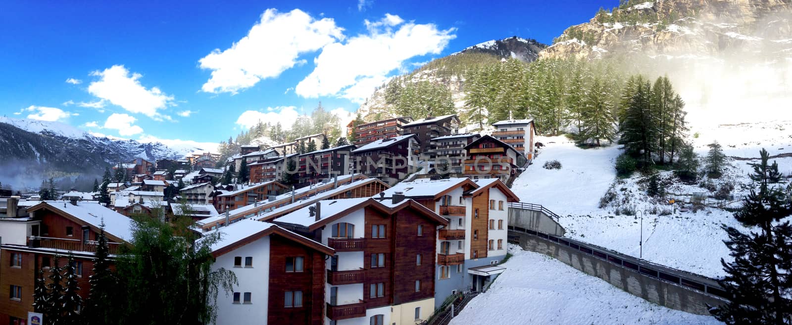 panorama view of old town city Zermatt by polarbearstudio