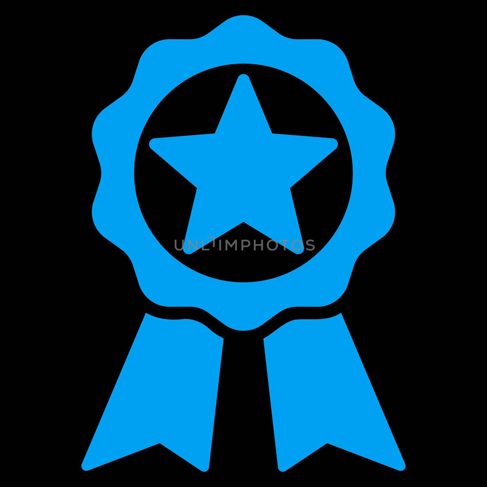 Award icon from Competition & Success Bicolor Icon Set. Glyph style is flat symbols, blue color, rounded angles, black background.