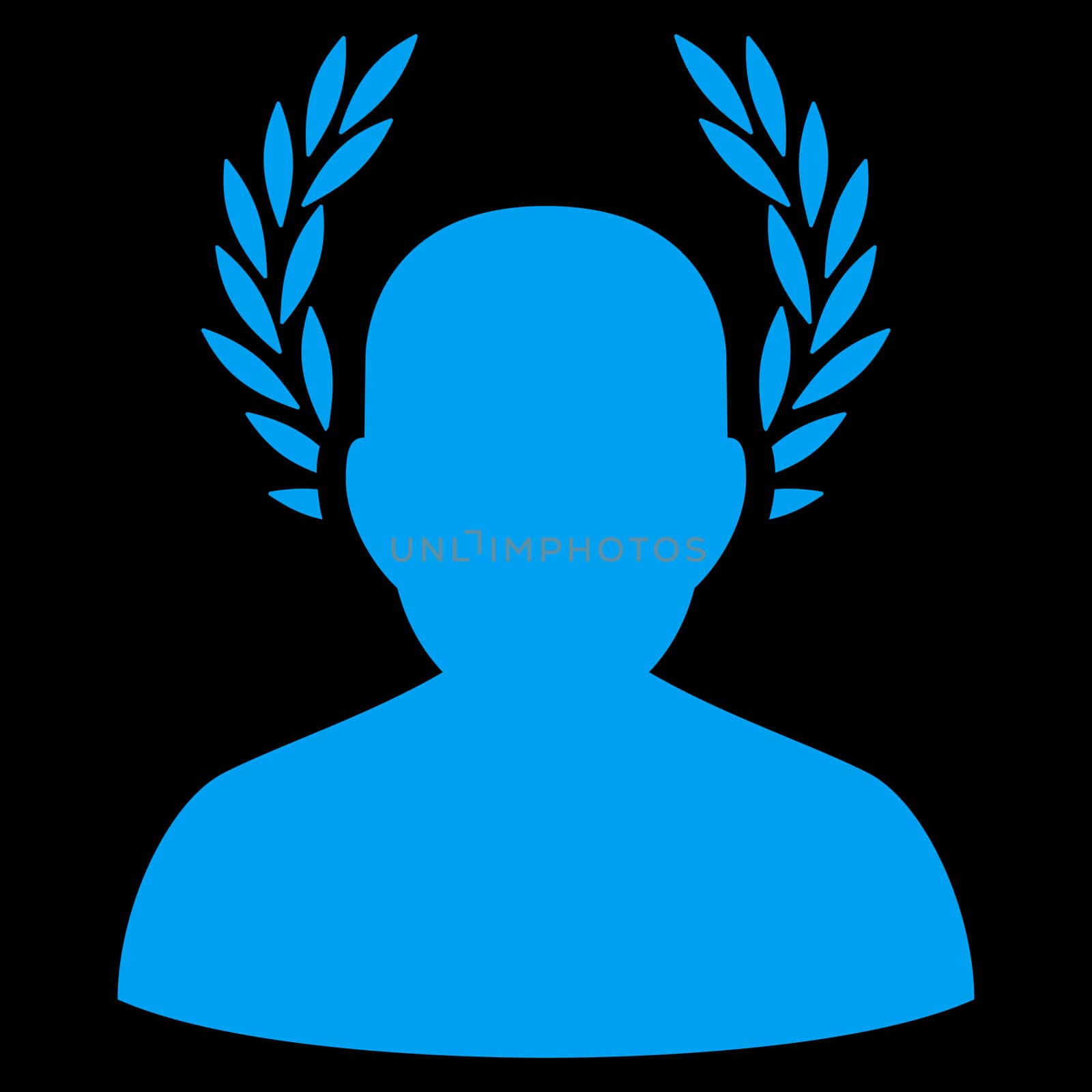 Caesar icon from Competition & Success Bicolor Icon Set. Glyph style is flat symbols, blue color, rounded angles, black background.