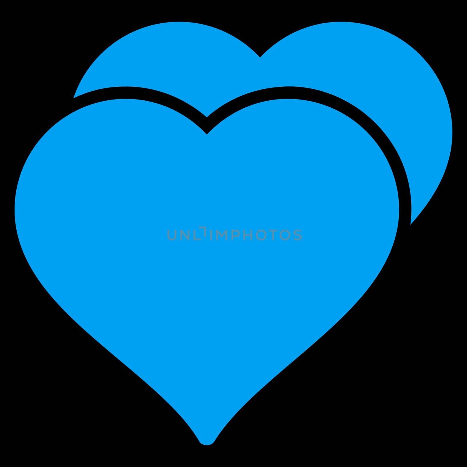 Love icon from Competition & Success Bicolor Icon Set. Glyph style is flat symbols, blue color, rounded angles, black background.
