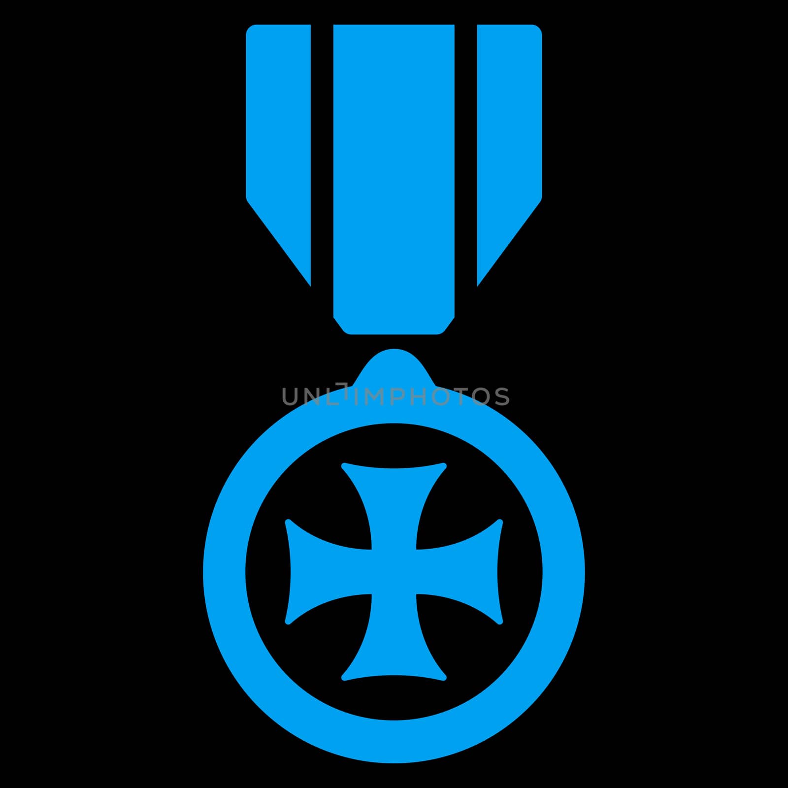 Maltese cross icon from Competition & Success Bicolor Icon Set. Glyph style is flat symbols, blue color, rounded angles, black background.