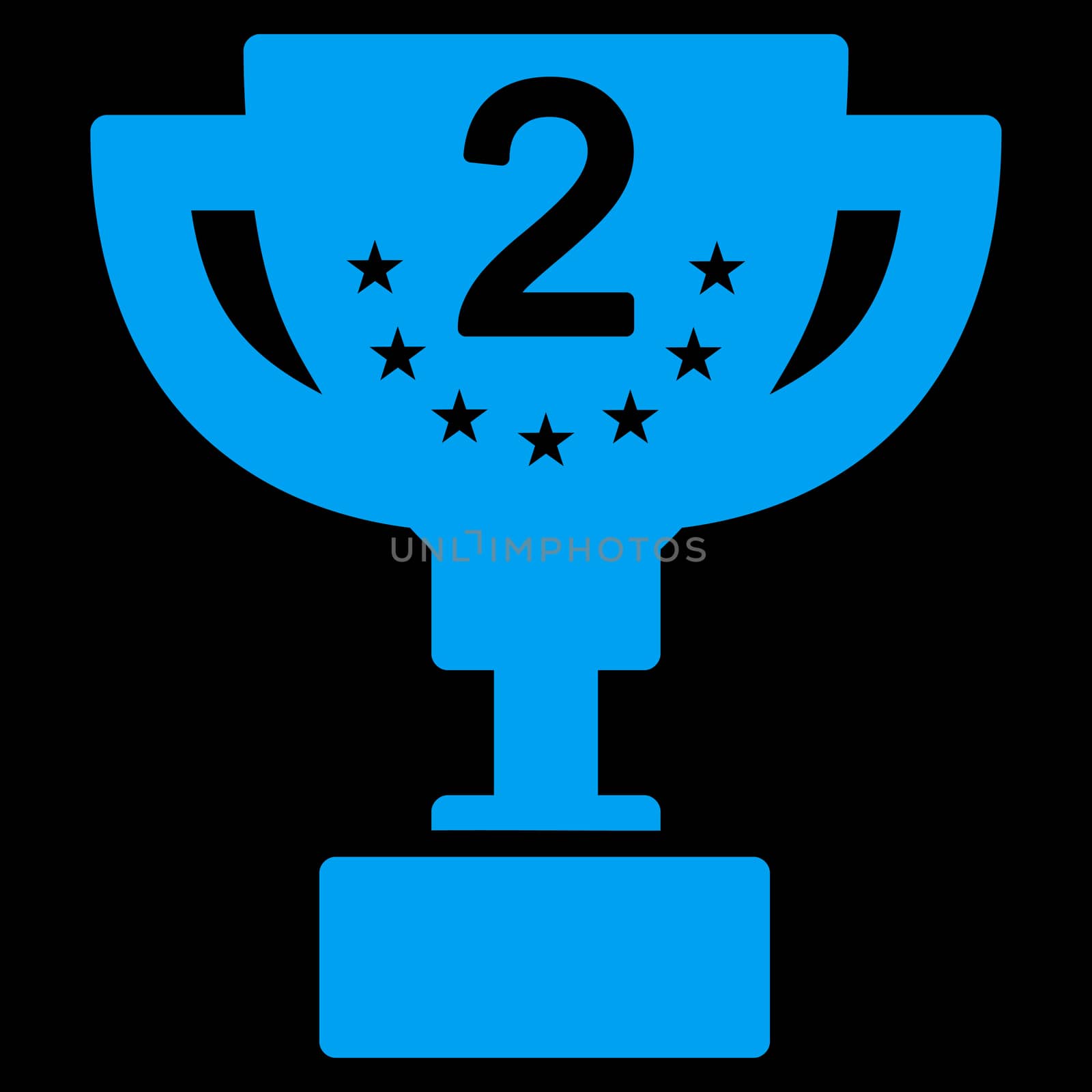 Second prize icon from Competition & Success Bicolor Icon Set. Glyph style is flat symbols, blue color, rounded angles, black background.