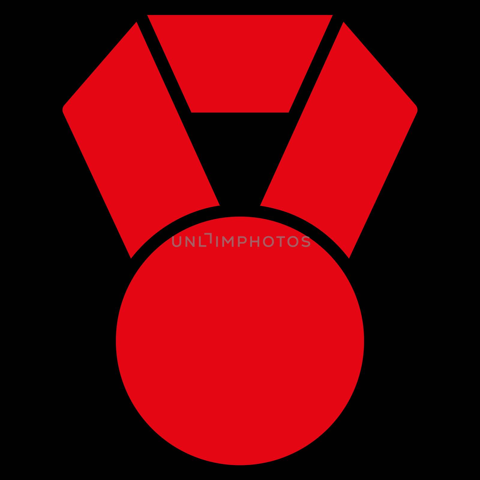 Achievement icon from Competition & Success Bicolor Icon Set. Glyph style is flat symbols, red color, rounded angles, black background.