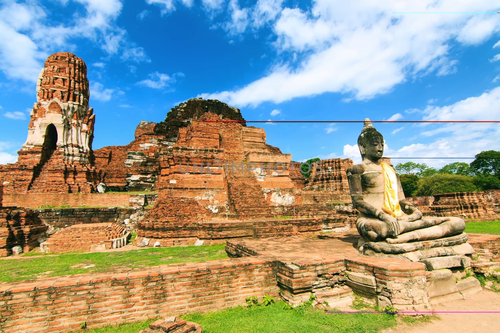 Buddhas in front of Stupa in Ayutthaya,Thailand