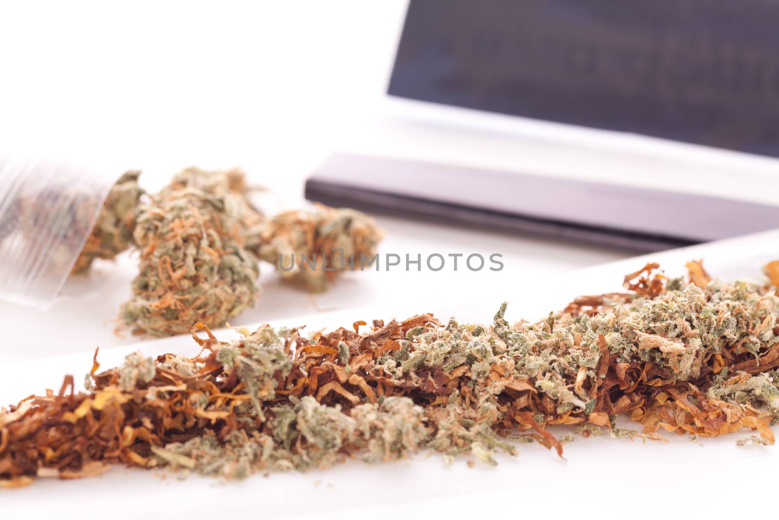 Dried Cannabis on Rolling Paper with Filter by juniart