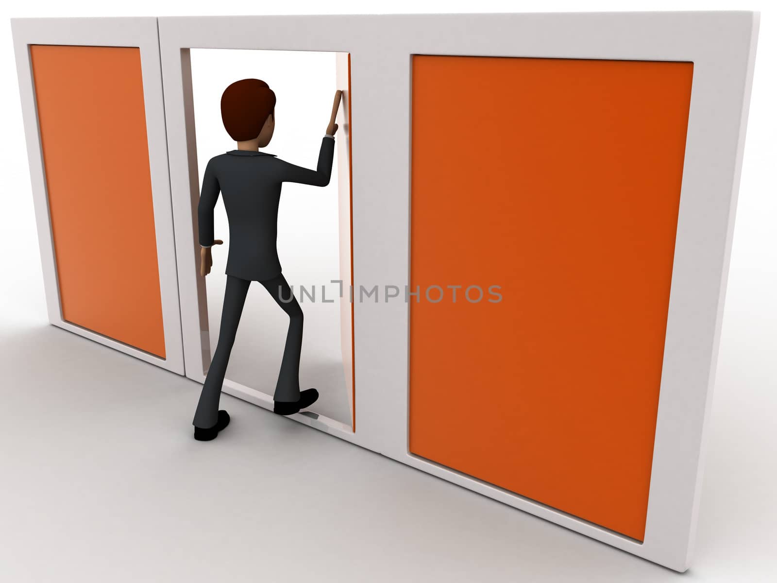 3d man choose middle one door from three different doors concept by touchmenithin@gmail.com