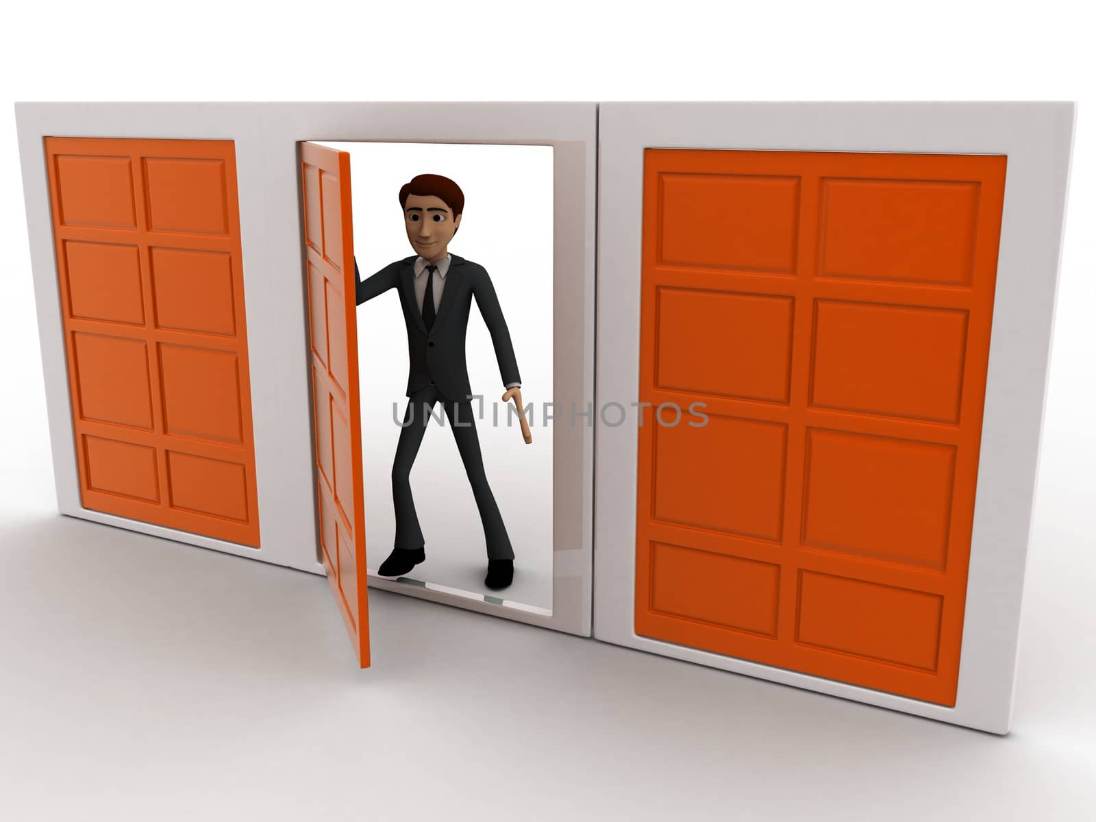 3d man choose middle one door from three different doors concept by touchmenithin@gmail.com