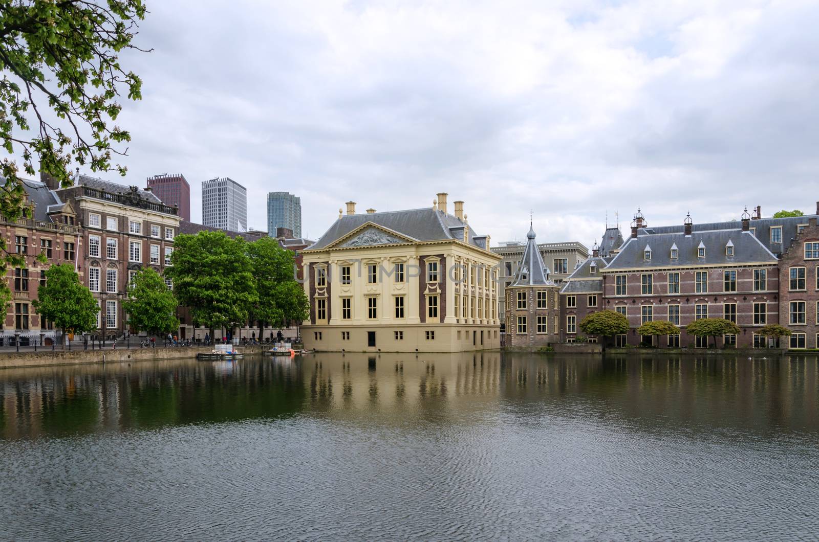 Mauritshuis Museum, Binnenhof Palace, and modern skyscrapers in The Hague (Den Haag), Netherlands