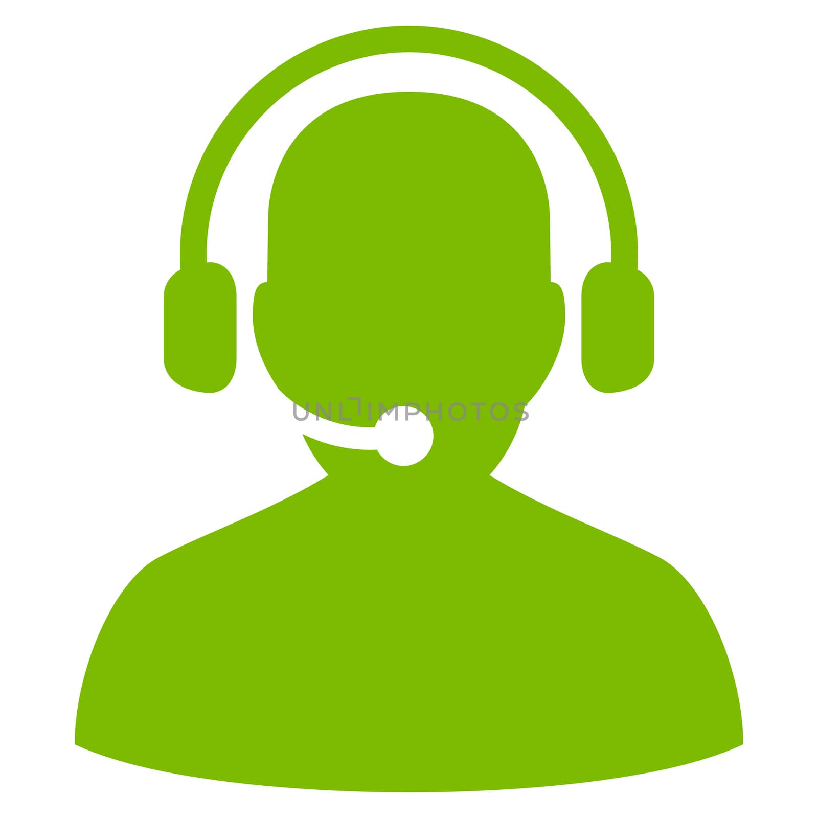 Telemarketing icon from Commerce Set. Glyph style is flat symbol, eco green color, rounded angles, white background.