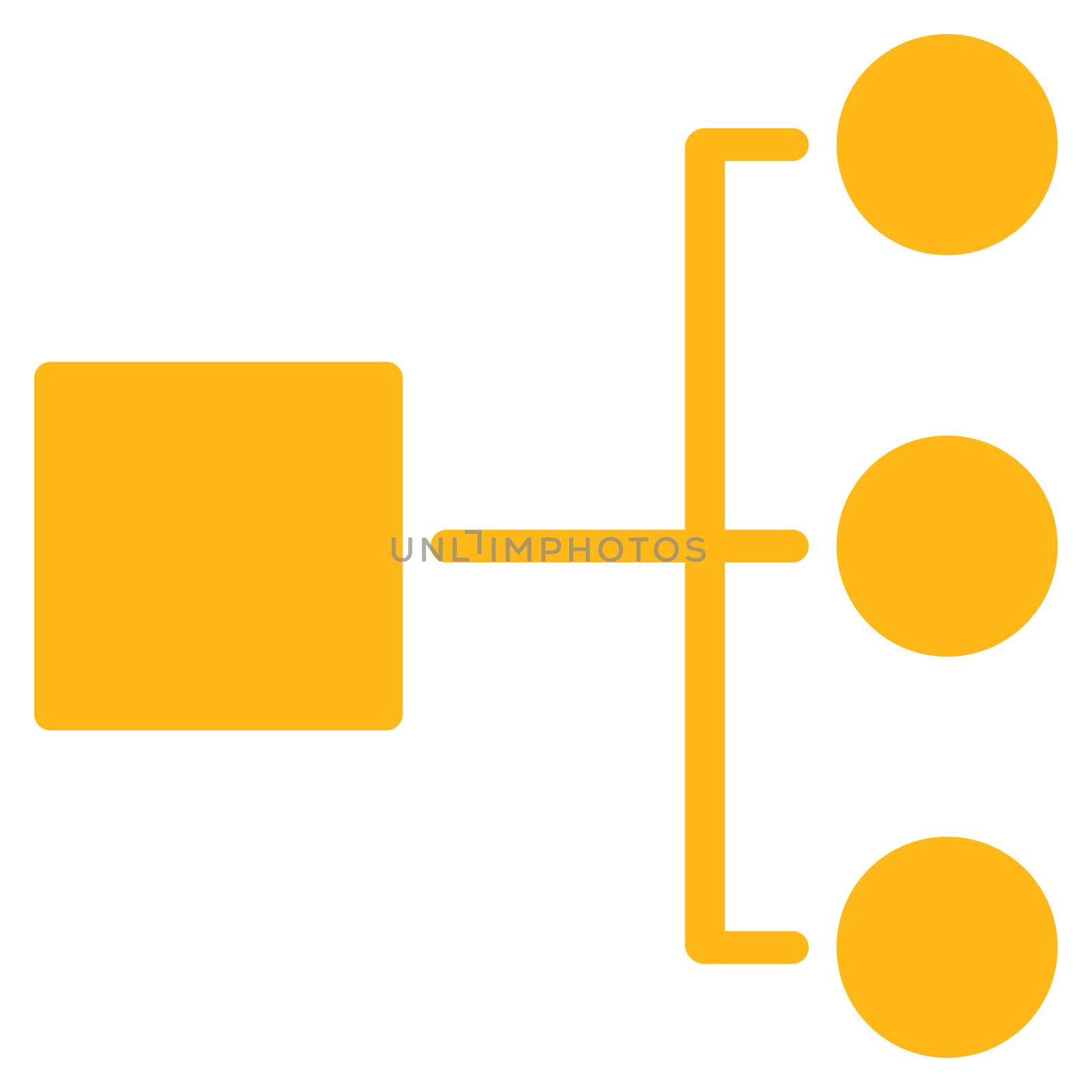 Diagram icon from Commerce Set. Glyph style is flat symbol, yellow color, rounded angles, white background.