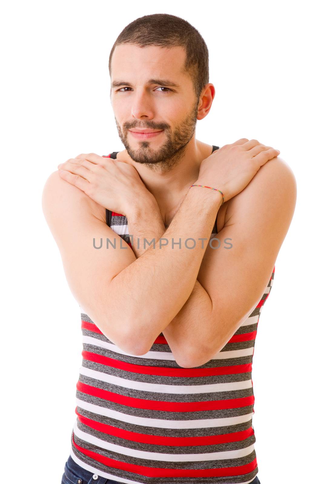 young happy casual man portrait, isolated on white