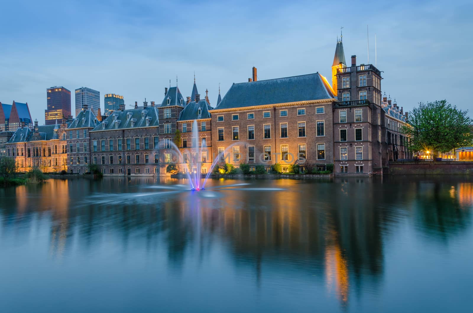 Binnenhof palace, place of Parliament at Dusk in The Hague, Netherlands