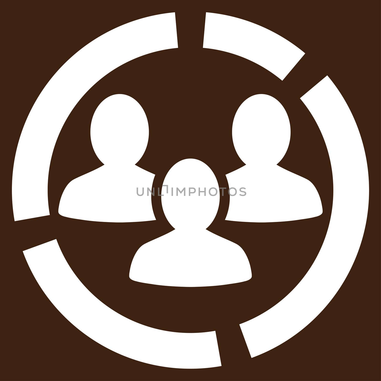 Demography diagram icon. Glyph style is flat symbol, white color, rounded angles, brown background.