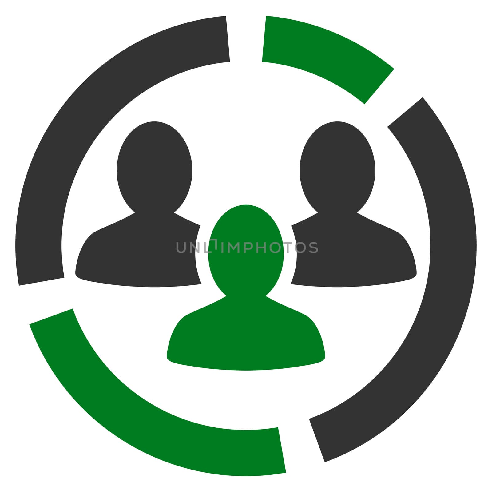 Demography diagram icon. Glyph style is bicolor flat symbol, green and gray colors, rounded angles, white background.