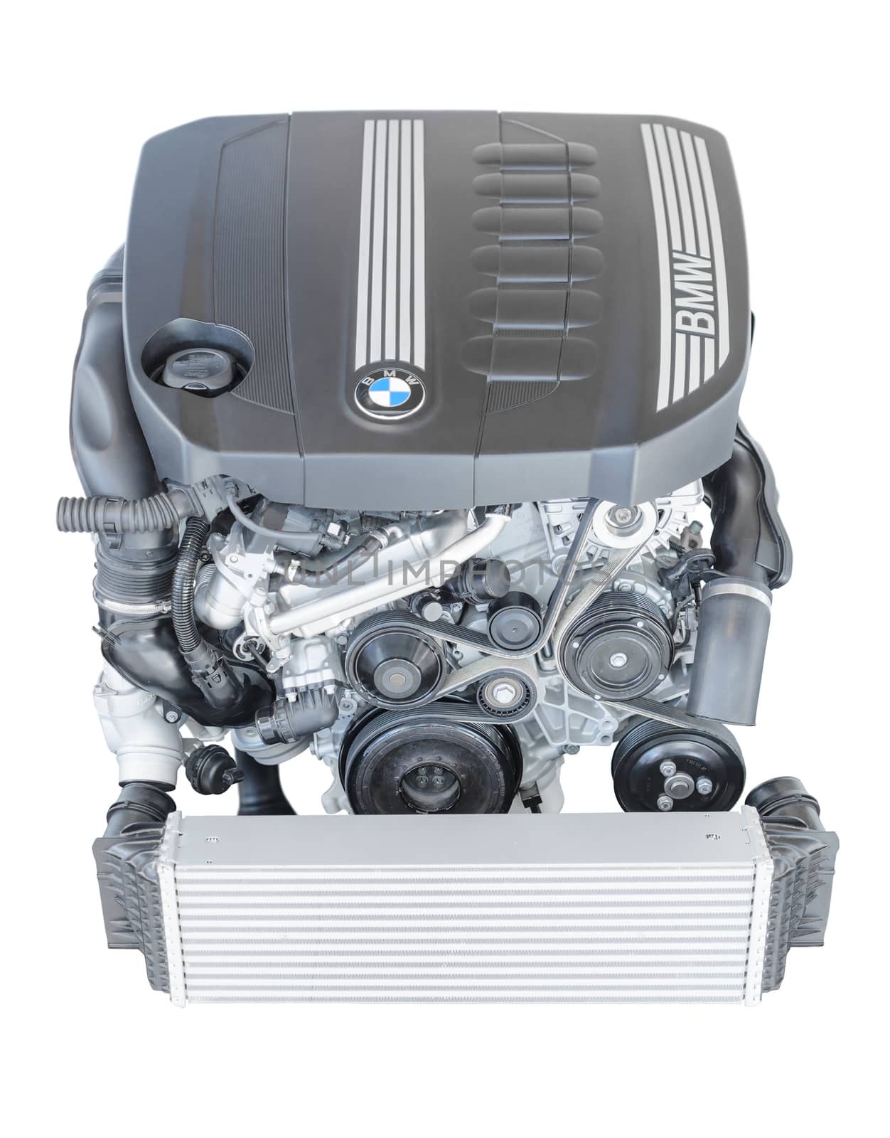 Isolated modern powerful flagship model of BMW TwinPower turbo diesel engine by servickuz