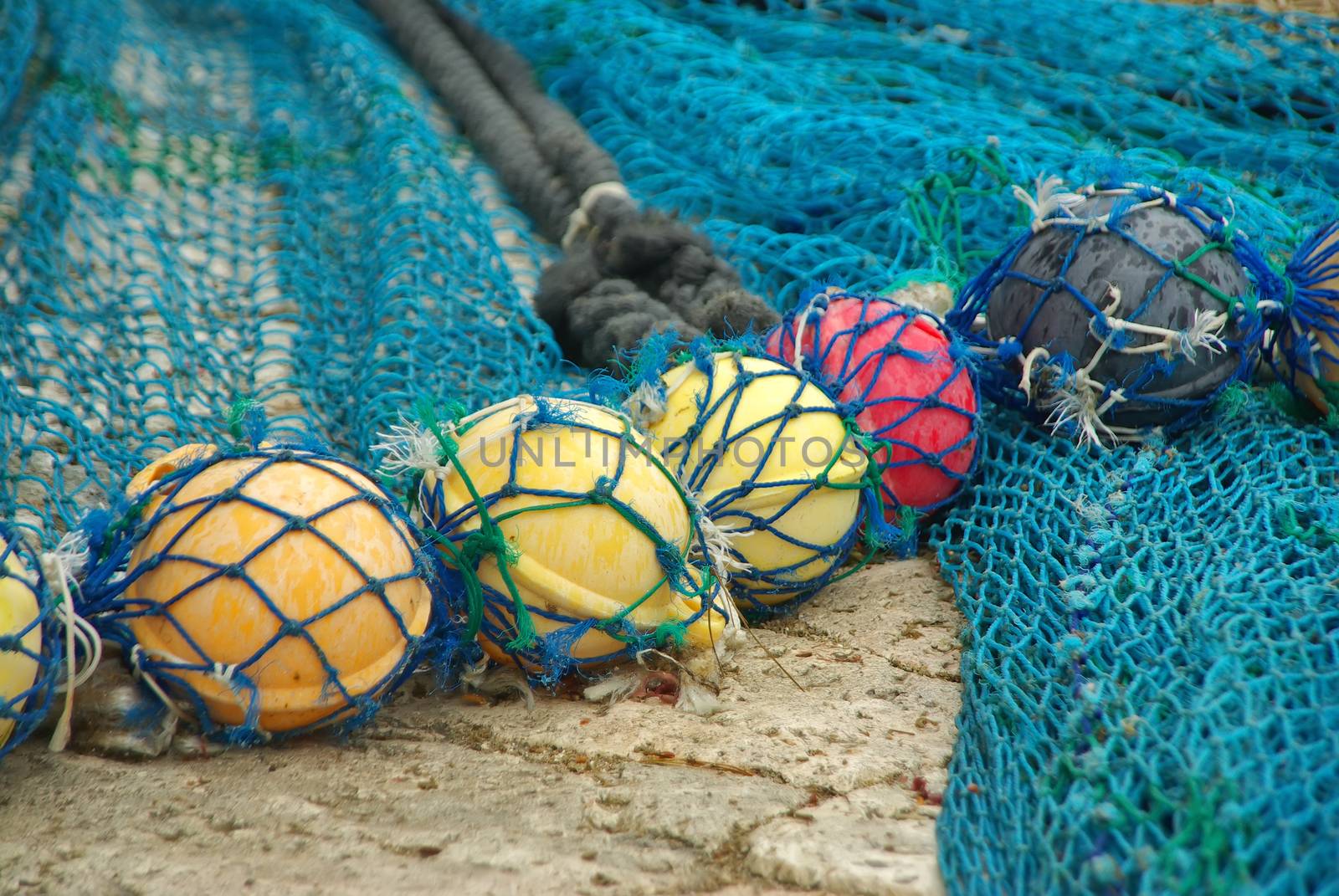 Details of a blue nylon fisher net