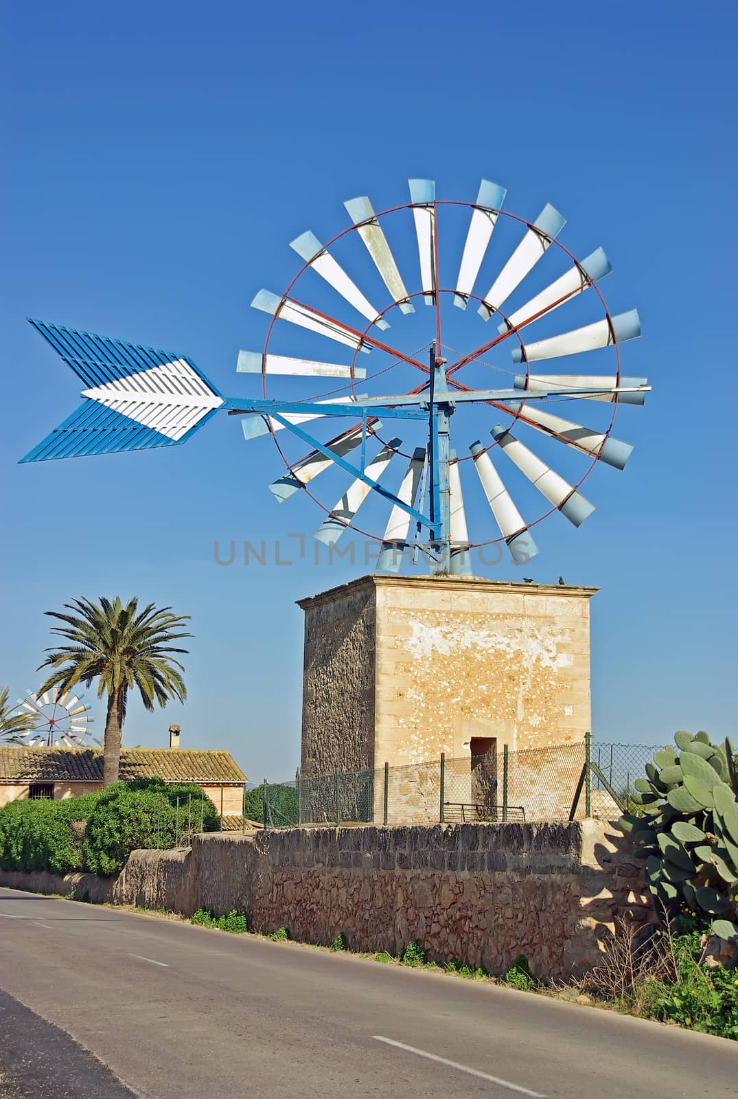 Typical ancient windmill in Majorca rural side