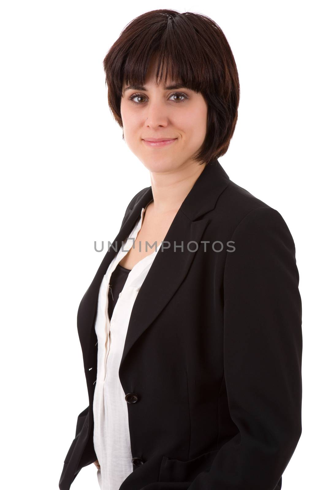 young casual beautiful business woman, isolated in white