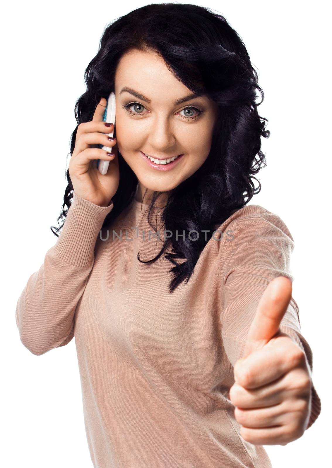 Young woman is showing thumb up gesture
 by id7100